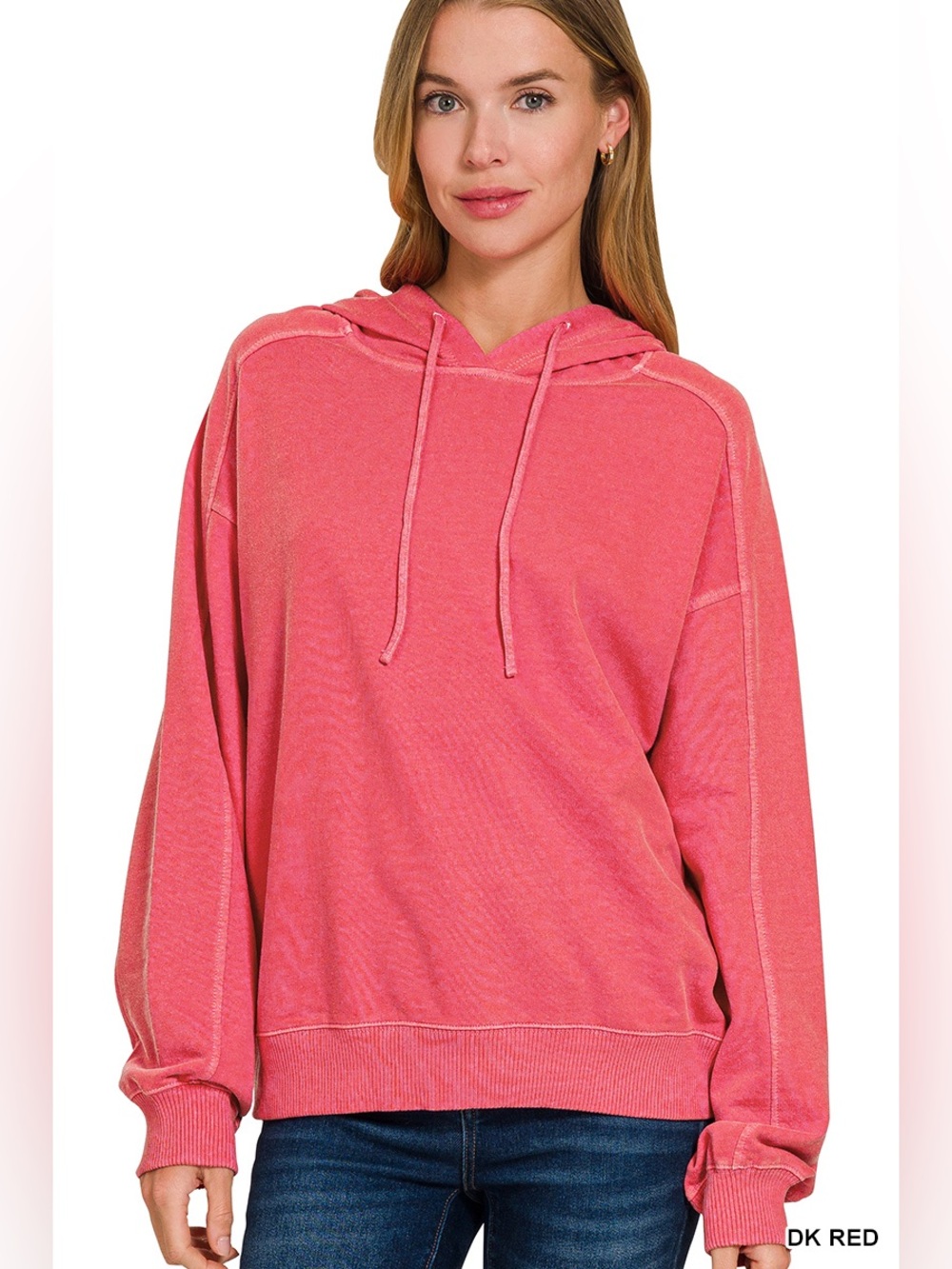 Zenana Dk Red Pigment Dye & Enzyme Washed French Terry Hoodie